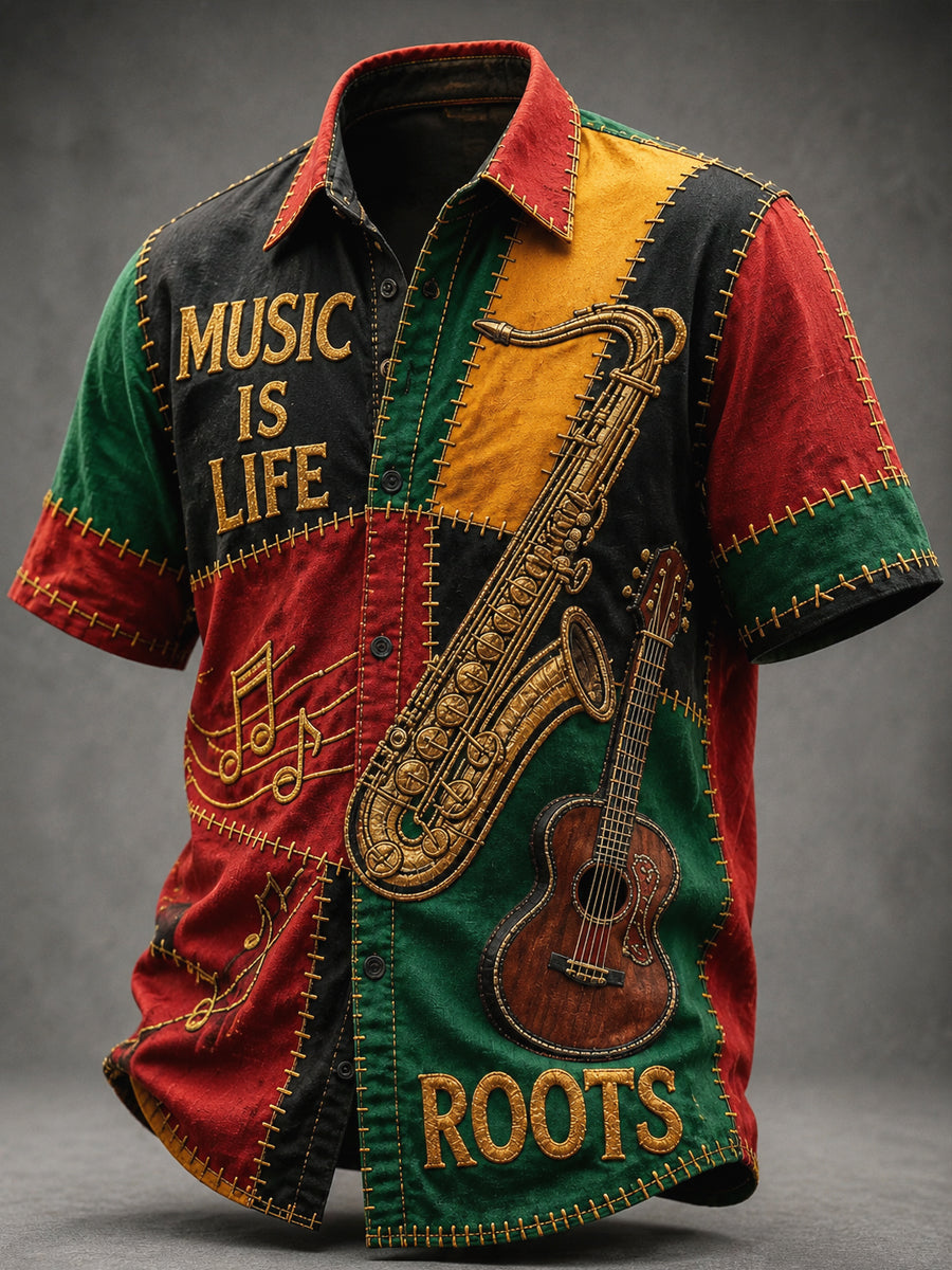 Patchwork Casual Shirt for Retro Reggae Music Fans