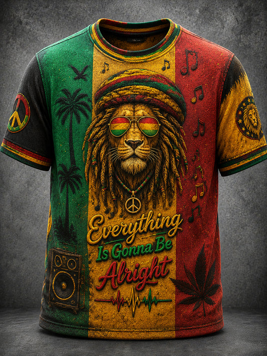 Retro Reggae Music Fan Lion-Striped T-Shirt