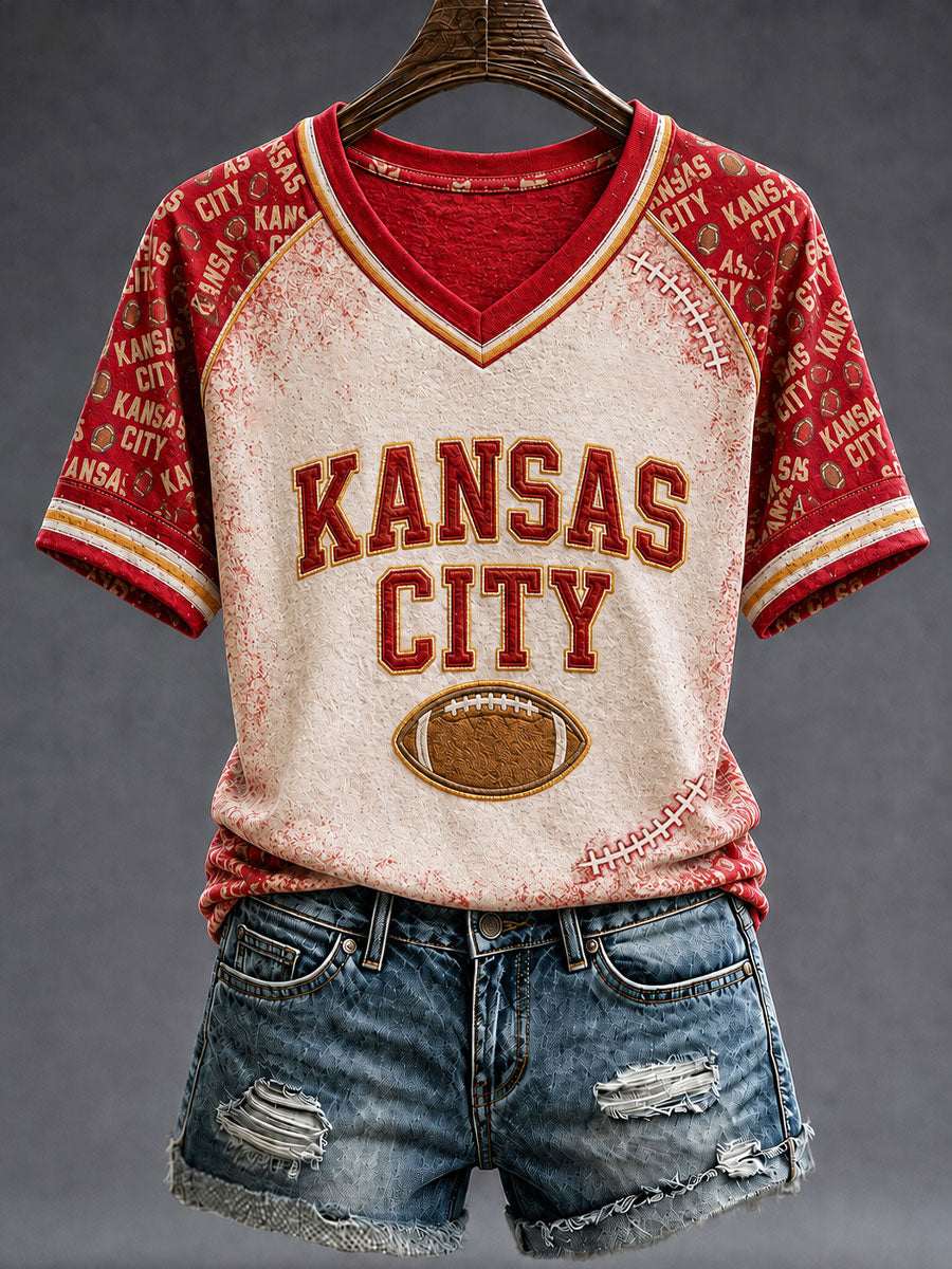 Women's Football Gameday Gift For Football Fans V-neck Short Sleeve T-shirt