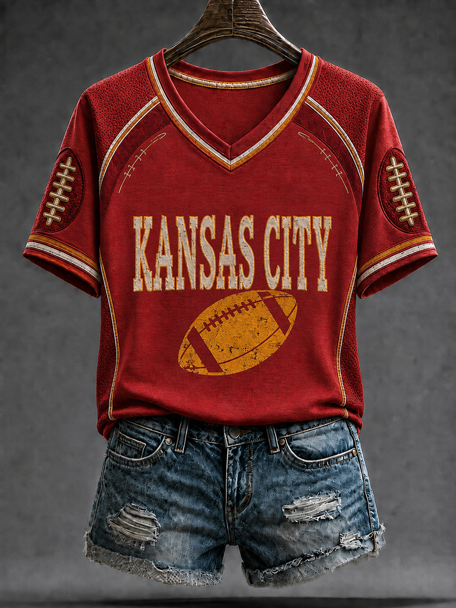 Women's Football Gameday Gift For Football Fans V-neck Short Sleeve T-shirt