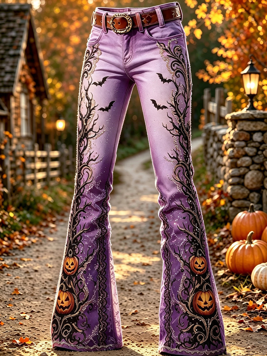 Halloween Pumpkin FlowersArt Print Flared Trousers