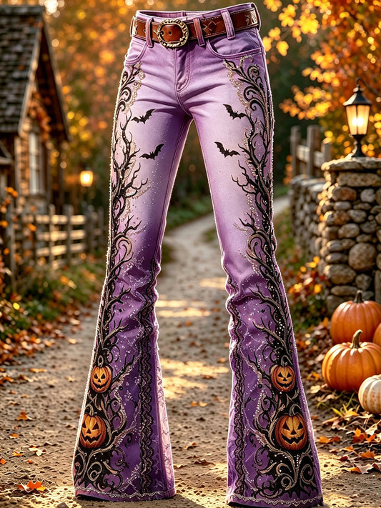 Halloween Pumpkin FlowersArt Print Flared Trousers