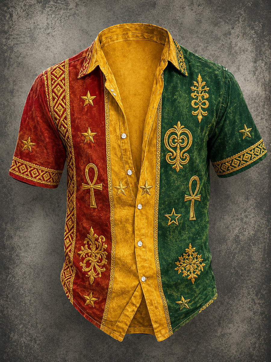 Retro Reggae-Style Striped Artistic Casual Shirt