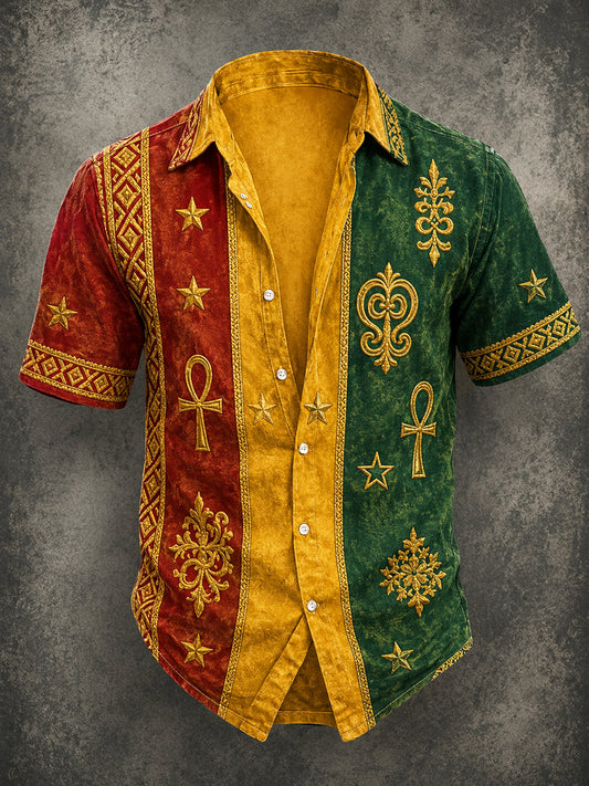 Retro Reggae-Style Striped Artistic Casual Shirt