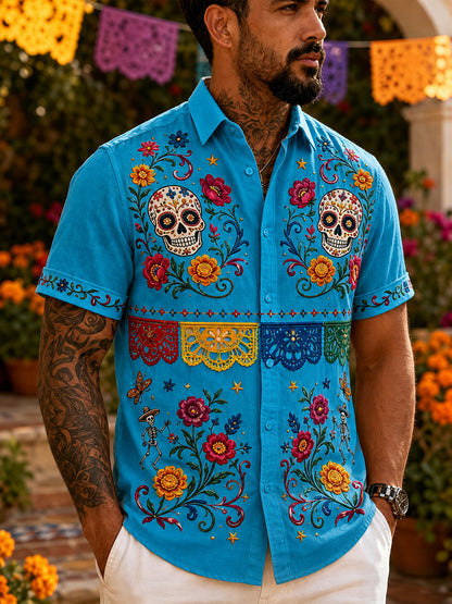 Men's Mexican Day Of The Dead Cultural Elements Art Print Short-Sleeve Shirt