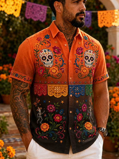 Men's Mexican Day Of The Dead Cultural Elements Art Print Short-Sleeve Shirt
