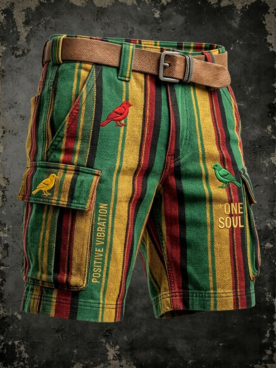 Vintage Reggae Striped Art Casual Work Shorts