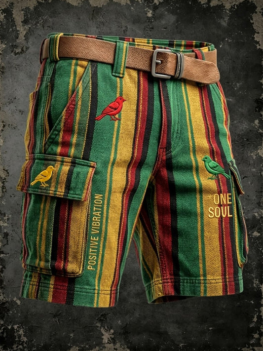 Vintage Reggae Striped Art Casual Work Shorts