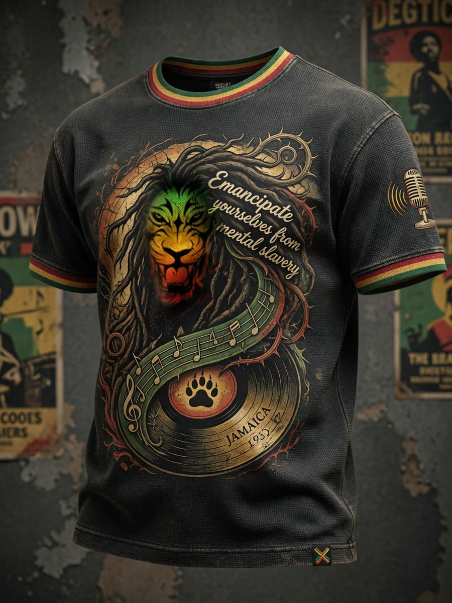 Casual Waffle-Weave T-Shirt for Retro Reggae Fans