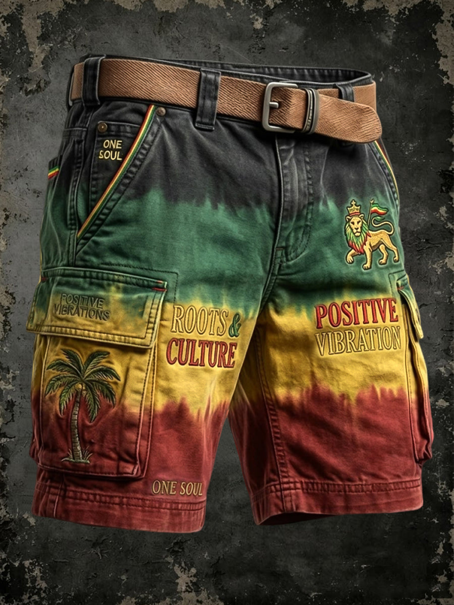 Retro Reggae-Inspired Gradient Casual Work Shorts