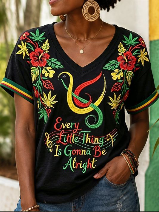 Women's “Every Little Thing Is Gonna Be Alright” Casual V-Neck T-Shirt