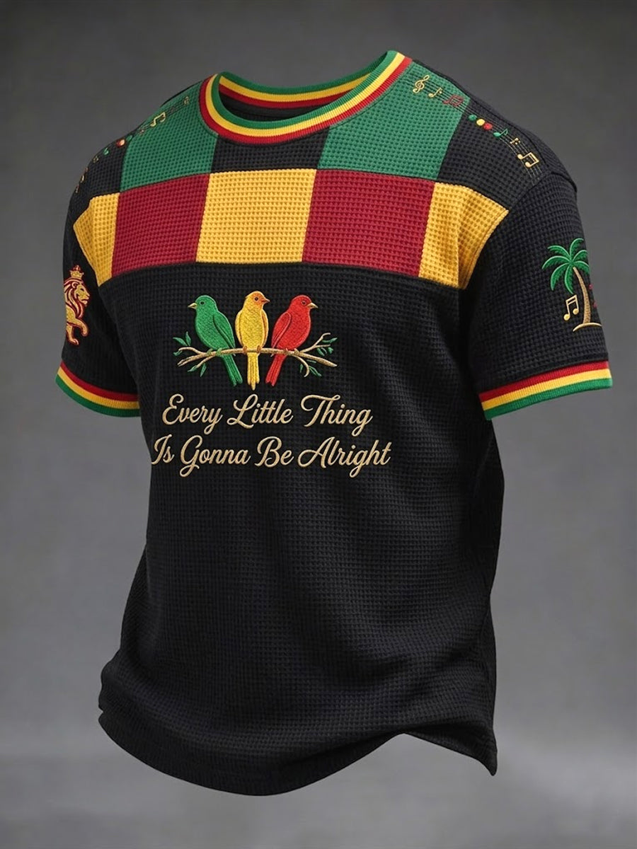 Retro Reggae Geometric Casual Waffle-Weave T-Shirt