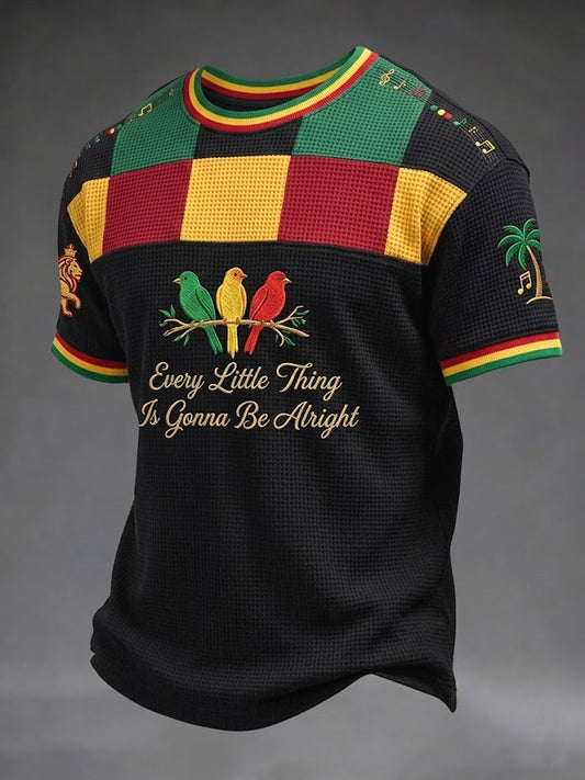 Retro Reggae Geometric Casual Waffle-Weave T-Shirt