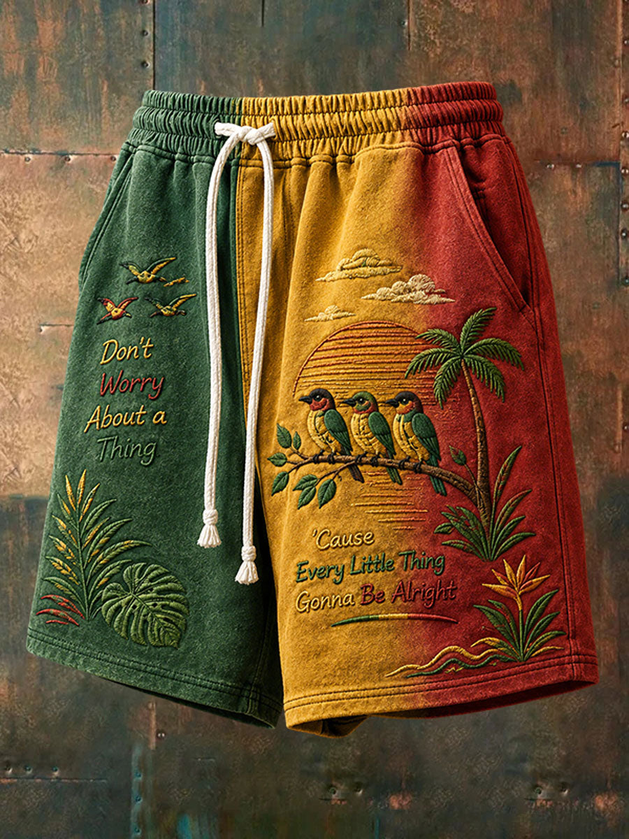 Men's 'Every Little Thing Is Gonna Be Alright' Printed Casual Shorts