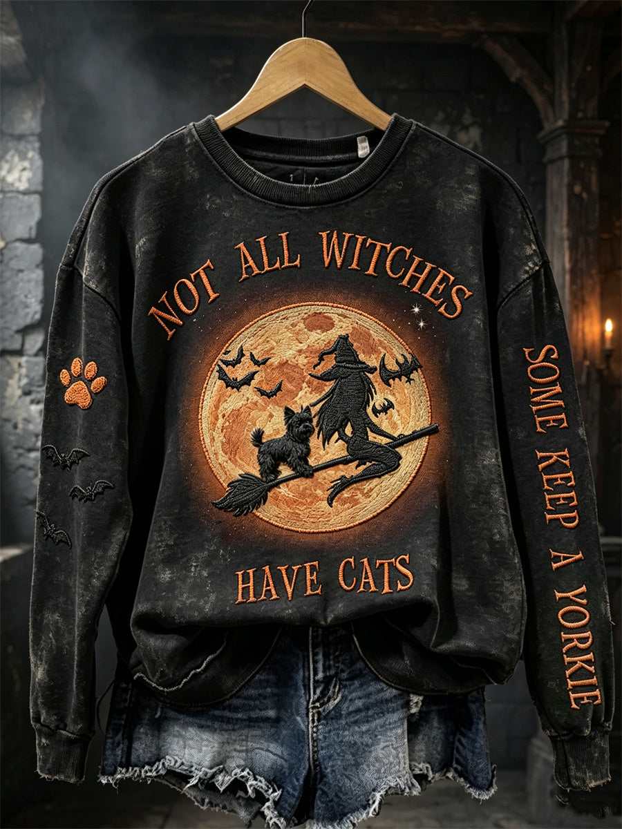 Women's Not All Witches Have Cats Some Keep A Yorkie Halloween Sweatshirt