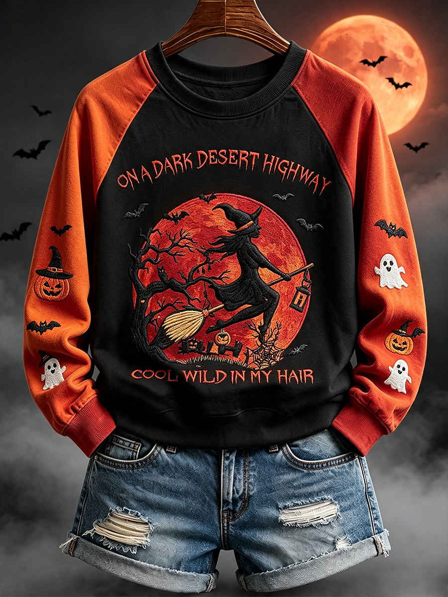 Women's On A Dark Desert Highway Witch Cool Wind In My Hair Print Raglan Sleeve Sweatshirt