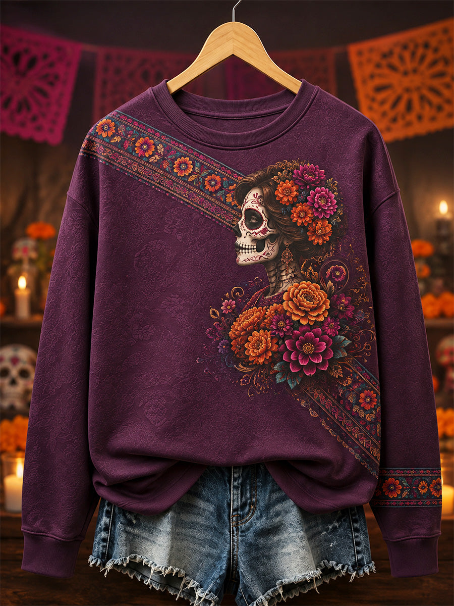 Women's Mexico Day of The Dead Art Print Casual Sweatshirt