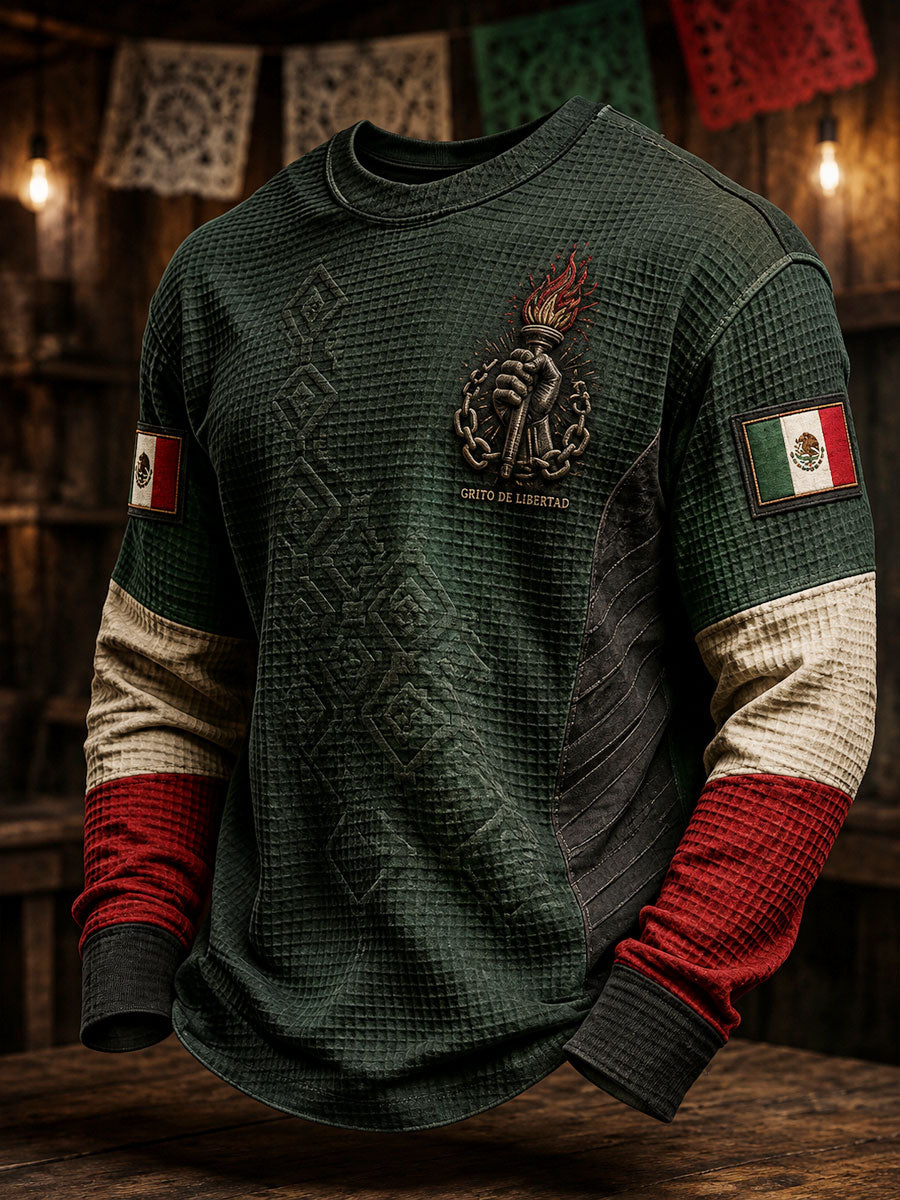 Men's Mexico Independence Day Art Printed Waffle Sweatshirt