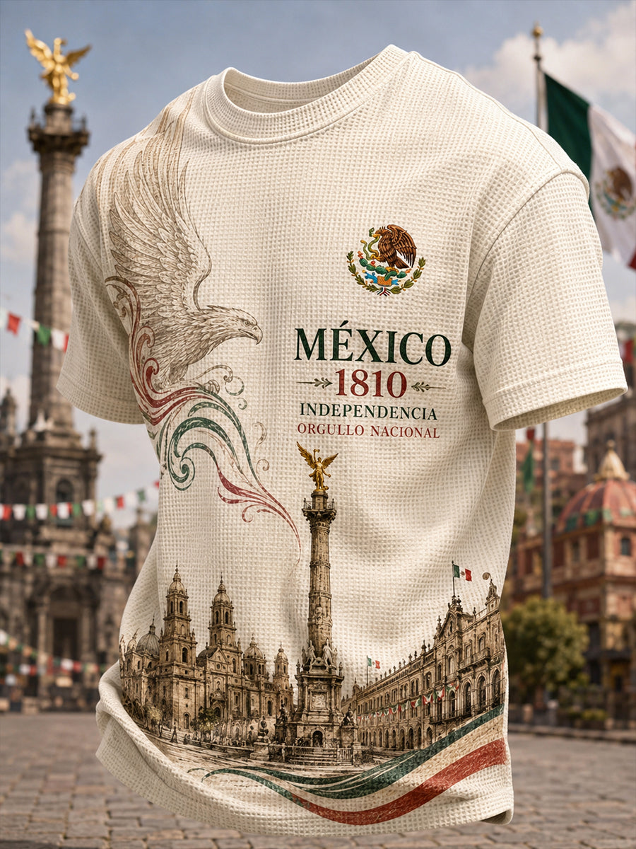 Men's Independence Day Commemorative Print Waffle-Knit Short-Sleeve T-Shirt