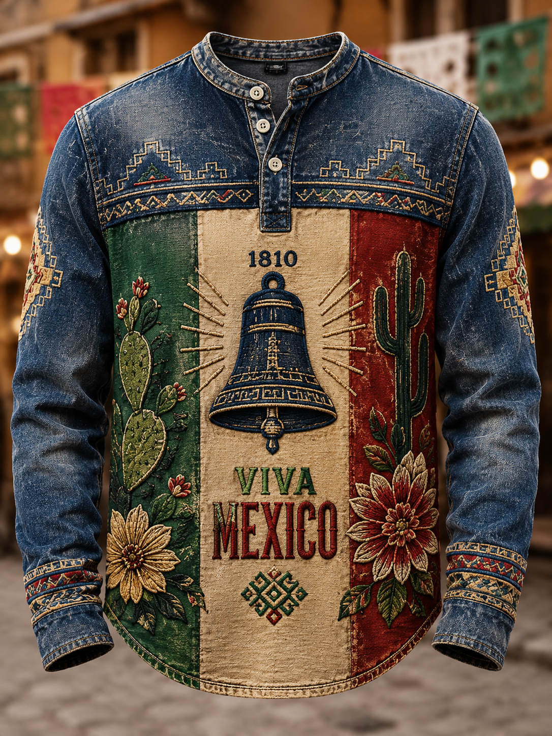 Men's Mexican Independence Day Casual Button T-Shirt