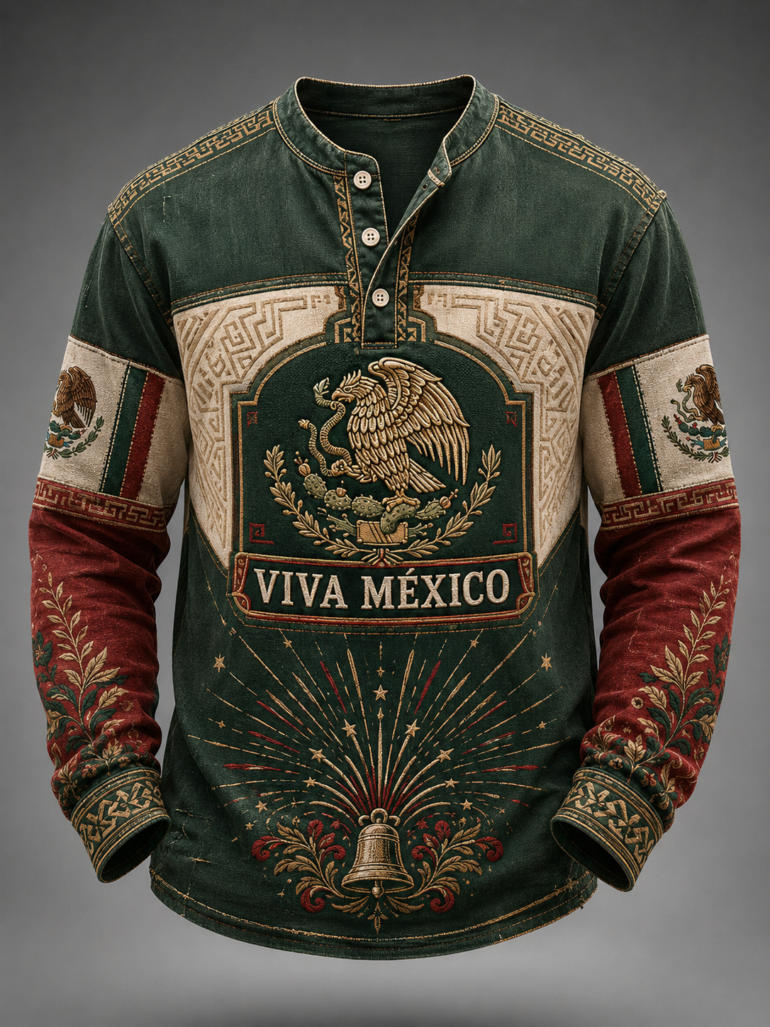 Men's Mexican Independence Day Casual Button T-Shirt