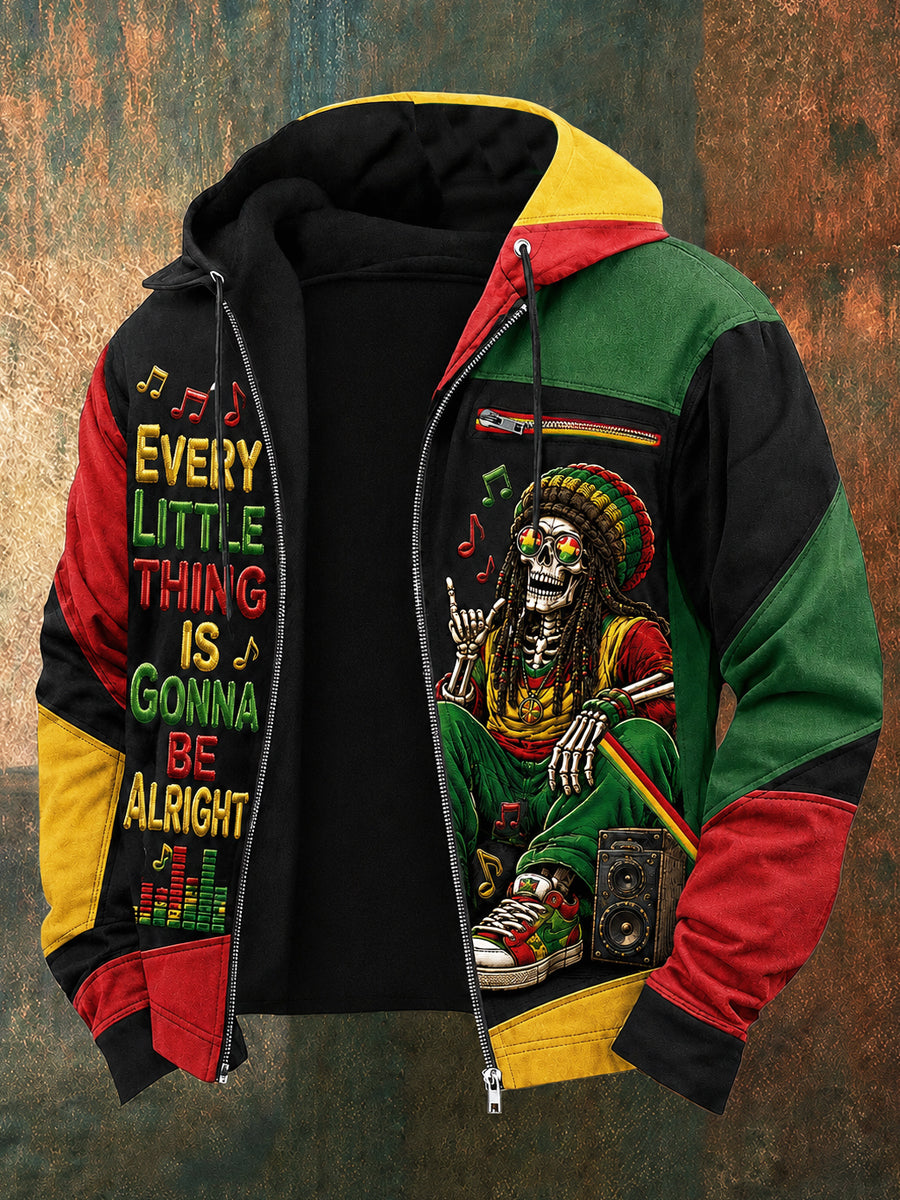 Men's Reggae Art Printed Long Sleeved Hooded Jacket