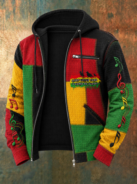 Men's Reggae Art Printed Long Sleeved Hooded Jacket