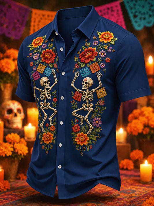 Men's Day of the Dead Sugar Skull Print Casual Shirt