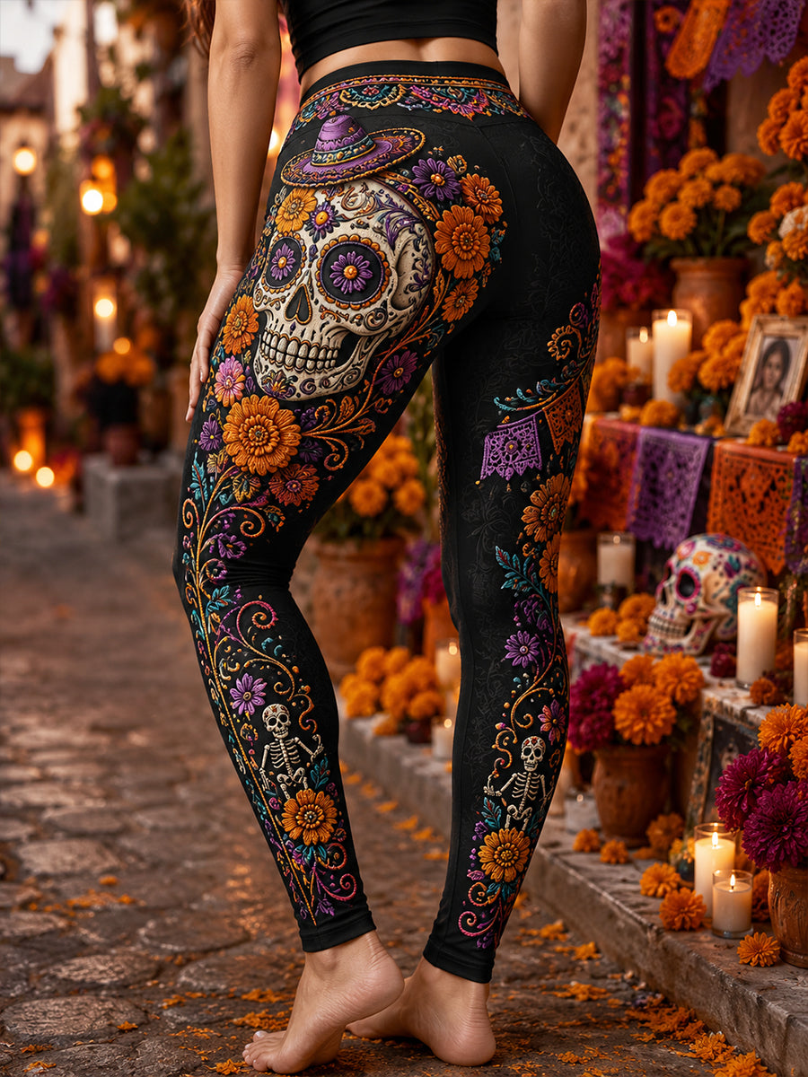 Women's Mexico's Day of the Dead  High-Waisted Slim Fit Casual Leggings