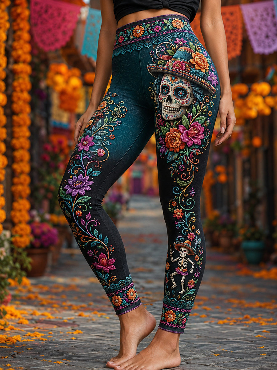 Women's Mexico's Day of the Dead  High-Waisted Slim Fit Casual Leggings