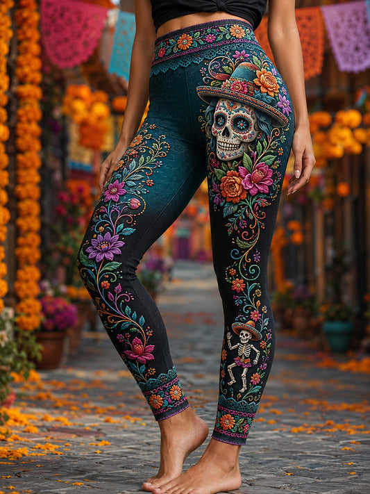 Women's Mexico's Day of the Dead  High-Waisted Slim Fit Casual Leggings