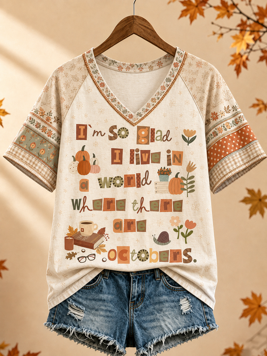 Women's I'm so glad I live in a world where there are Octobers V-neck off-shoulder short-sleeved T-shirt