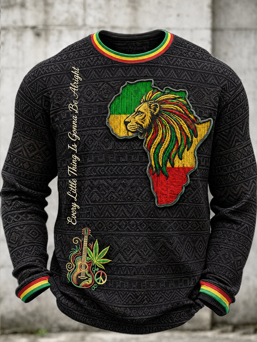 Men's Reggae Printed Waffle Long Sleeved Round Neck Sweatshirt