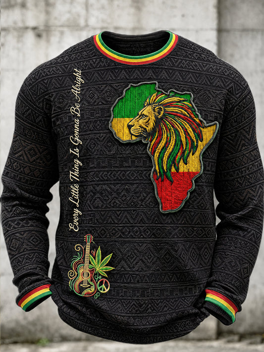 Men's Reggae Printed Waffle Long Sleeved Round Neck Sweatshirt