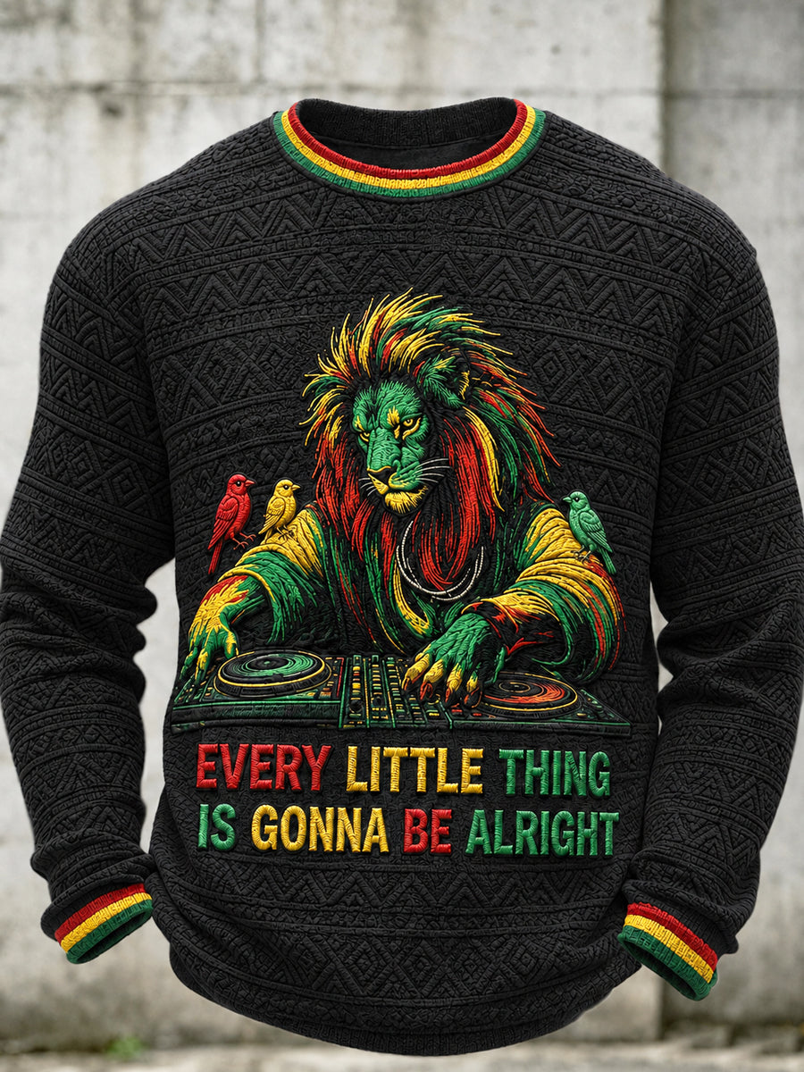 Men's Reggae Printed Waffle Long Sleeved Round Neck Sweatshirt