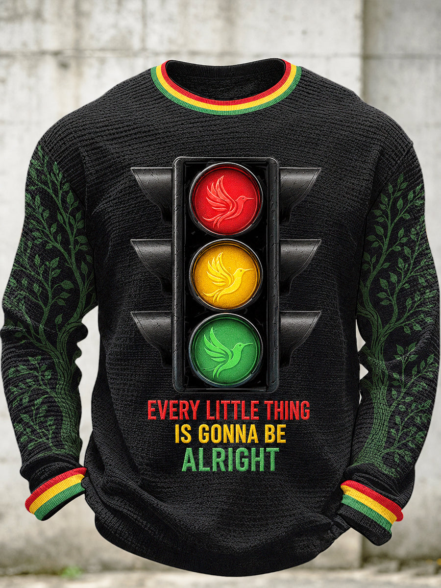 Men's Reggae Printed Waffle Long Sleeved Round Neck Sweatshirt