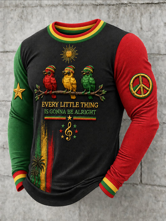 Men's Reggae Printed Long Sleeved Round Neck T-shirt