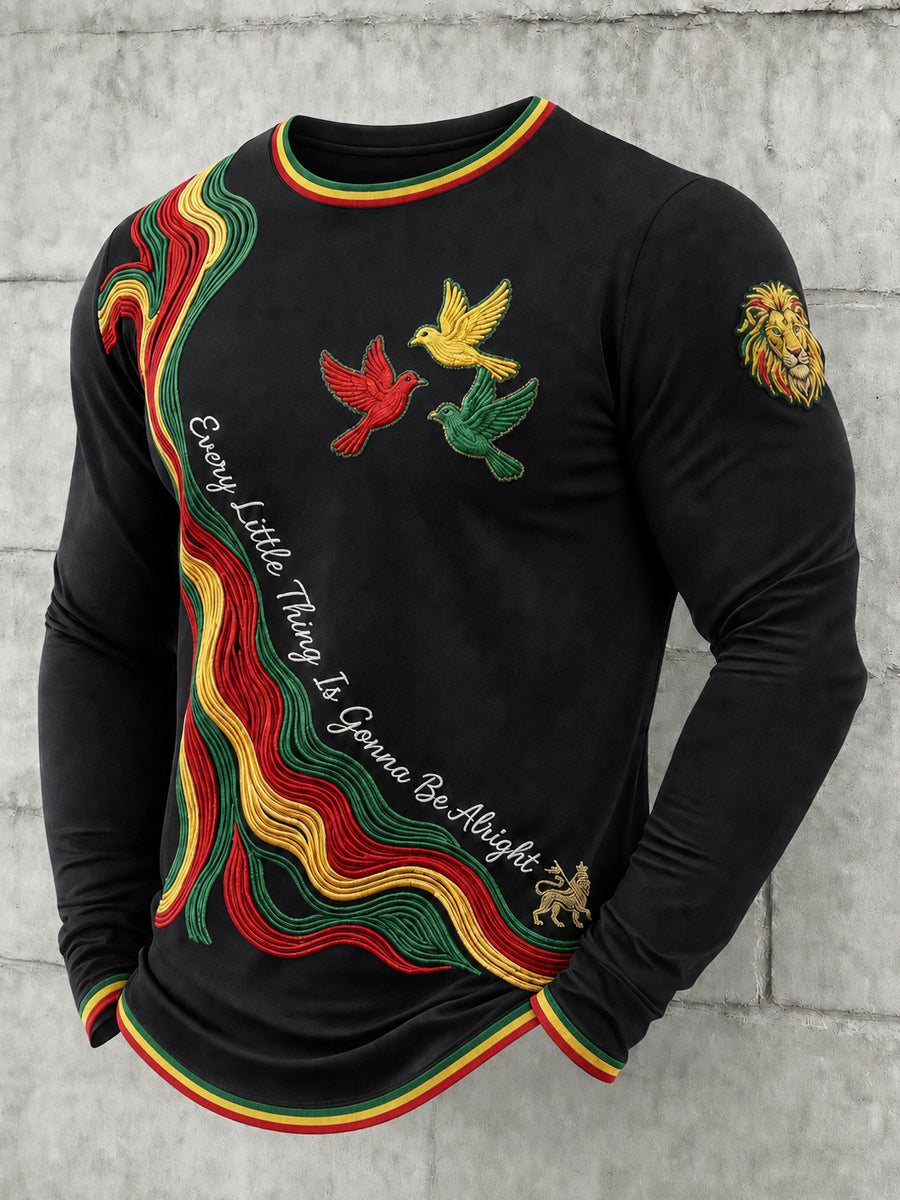 Men's Reggae Printed Long Sleeved Round Neck T-shirt