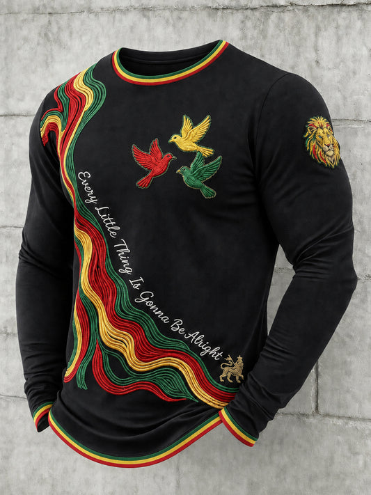 Men's Reggae Printed Long Sleeved Round Neck T-shirt
