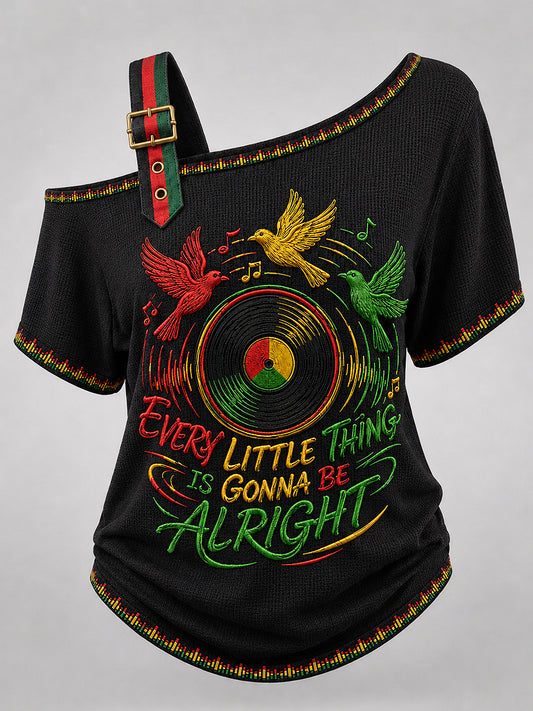 Women's Reggae Art Printed Shoulder Strap T-shirt
