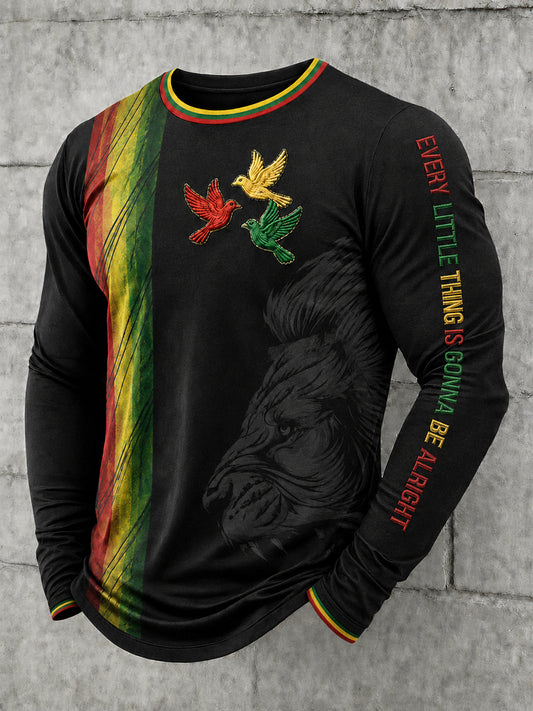 Men's Reggae Printed Long Sleeved Round Neck T-shirt
