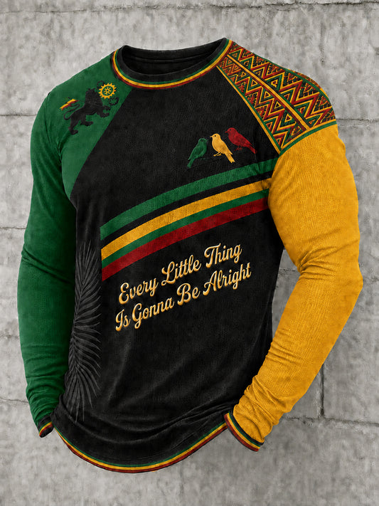 Men's Reggae Printed Long Sleeved Round Neck T-shirt