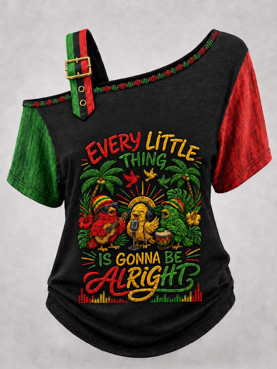 Women's Reggae Art Printed Shoulder Strap T-shirt