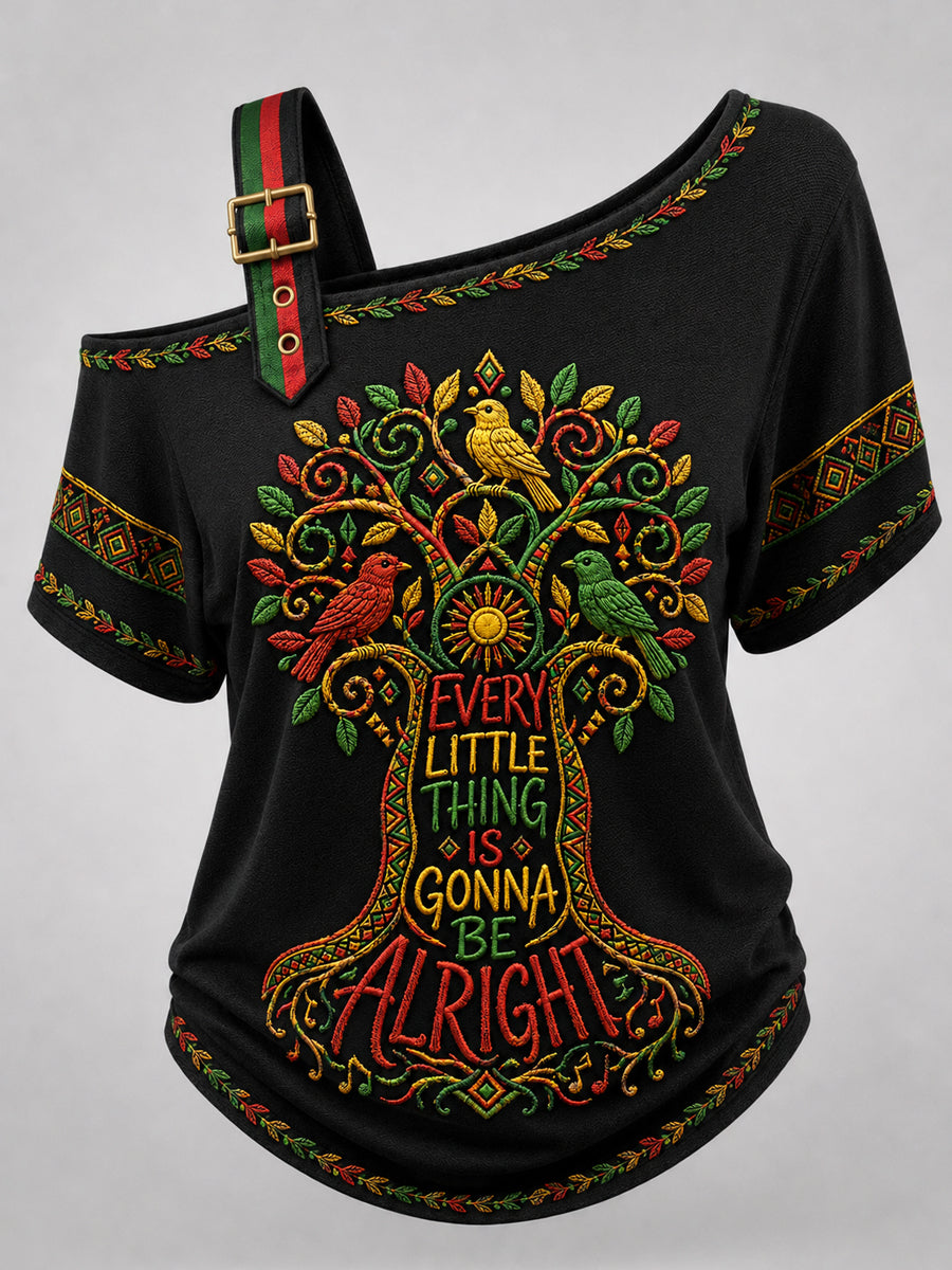 Women's Reggae Art Printed Shoulder Strap T-shirt