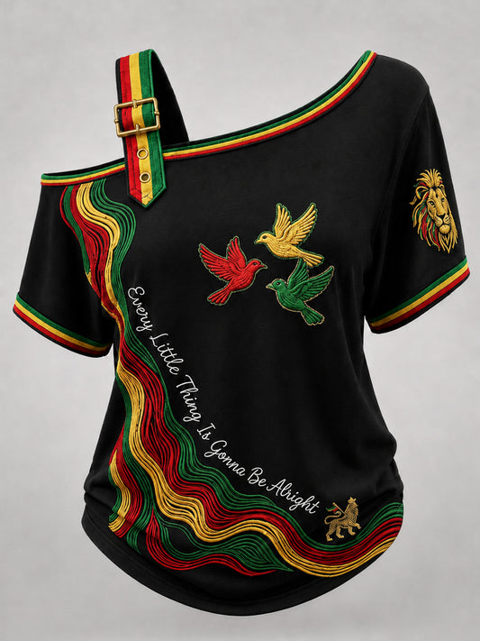 Women's Reggae Art Printed Shoulder Strap T-shirt