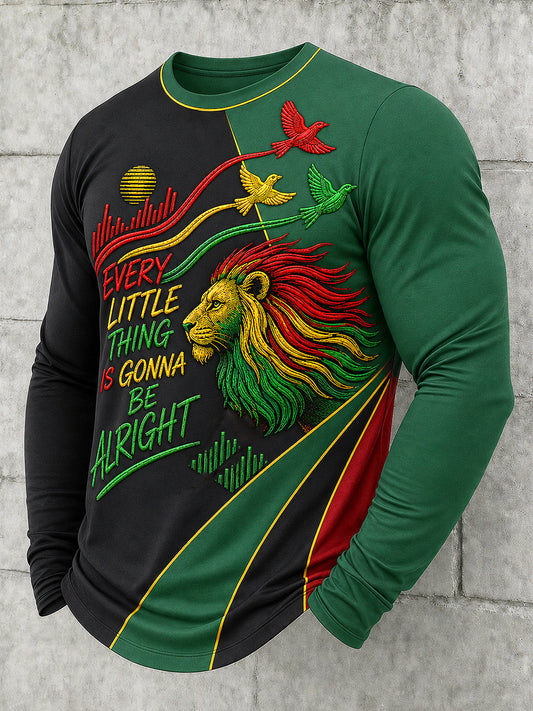 Men's Reggae Printed Long Sleeved Round Neck T-shirt