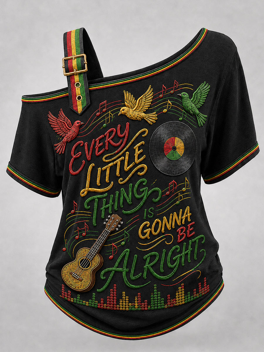 Women's Reggae Art Printed Shoulder Strap T-shirt