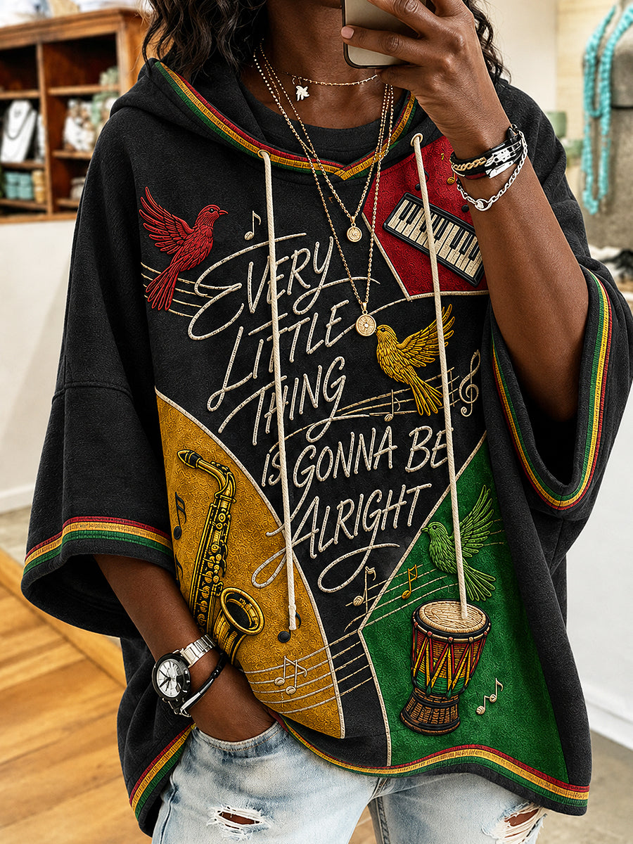 Women's Reggae  Printed Round-Neck Three-Quarter Sleeve Sweatshirt