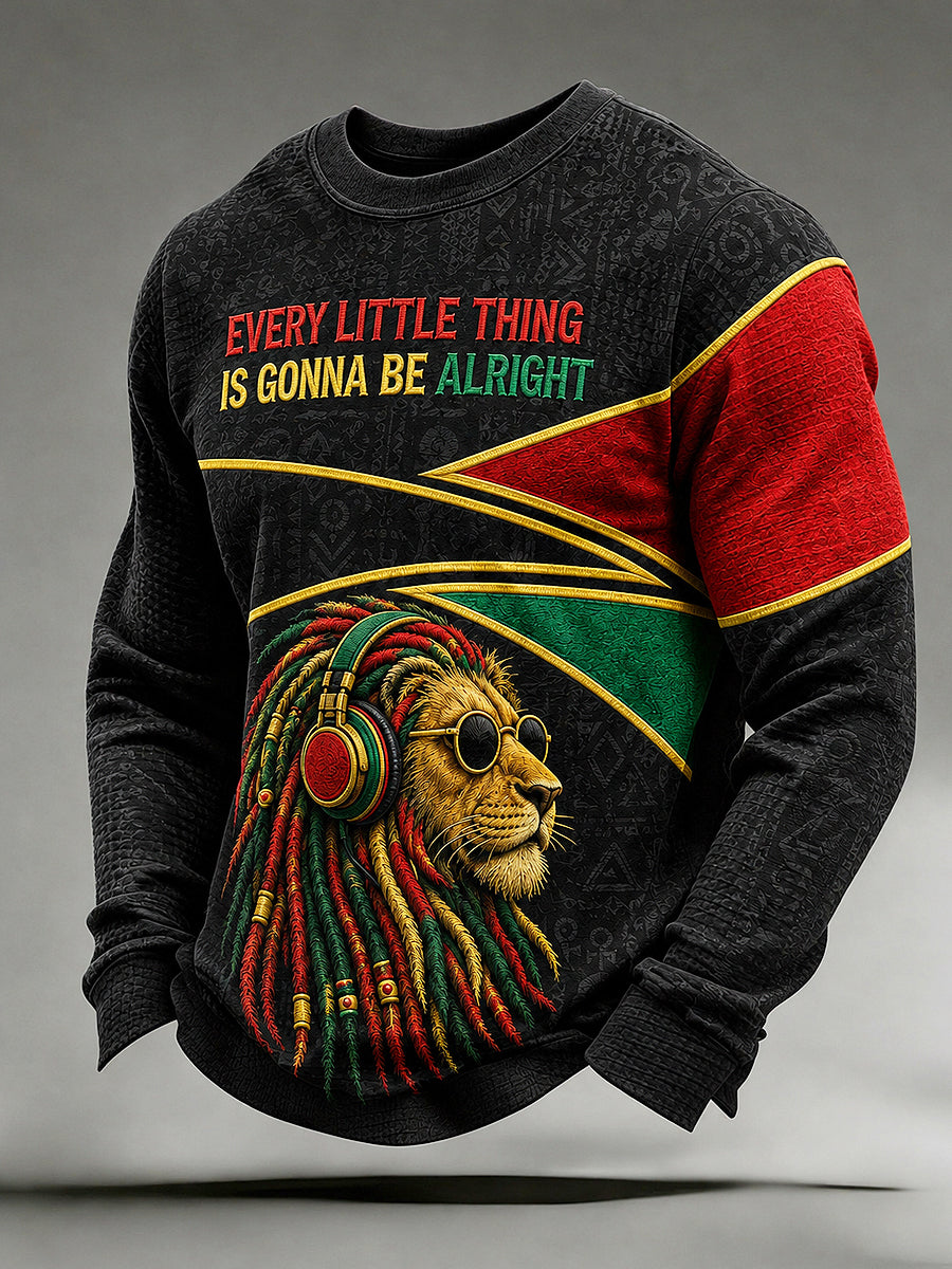 Men's Reggae Printed Waffle Long Sleeved Round Neck Sweatshirt