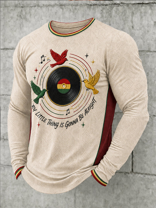 Men's Reggae Printed Long Sleeved Round Neck T-shirt